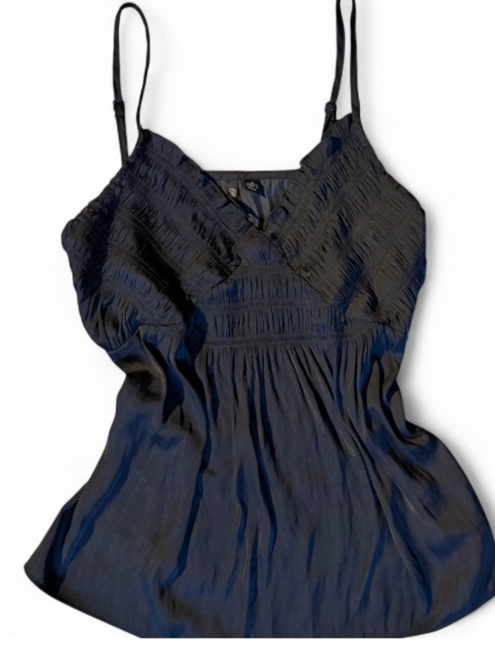 Versona Tops - Versona Black Smocked Babydoll Tank Top Small Flowy Boho